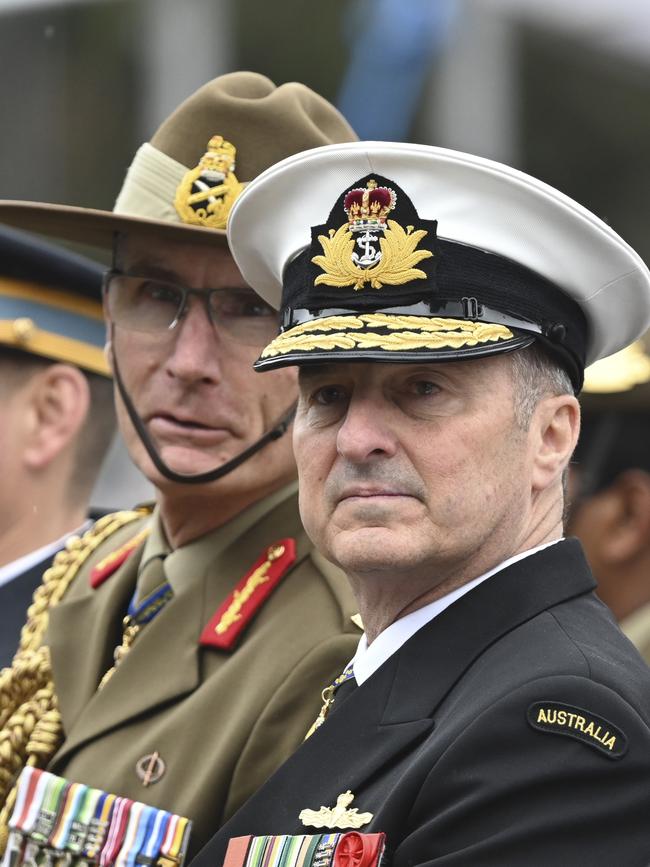 Chief of the Defence Force, Admiral David Johnston (right), with former Defence chief Angus Campbell. Picture: NCA NewsWire/ Martin Ollman