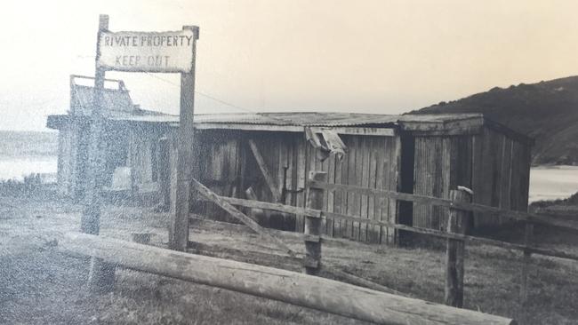 Undated copy photo of former squatter Dave Campbell's shack on Frazer Beach at Snapper Point. Picture: supplied