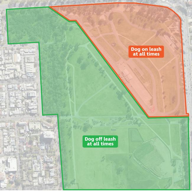 The revised dog zones with Victoria Park. Map: Adelaide City Council