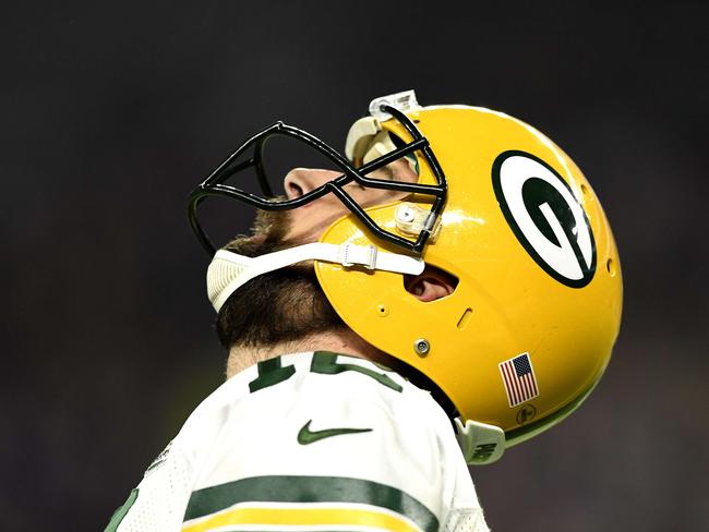 MINNEAPOLIS, MN - NOVEMBER 25: Aaron Rodgers #12 of the Green Bay Packers reacts after an incomplete pass in the first quarter of the game against the Minnesota Vikings at U.S. Bank Stadium on November 25, 2018 in Minneapolis, Minnesota.   Hannah Foslien/Getty Images/AFP == FOR NEWSPAPERS, INTERNET, TELCOS & TELEVISION USE ONLY ==