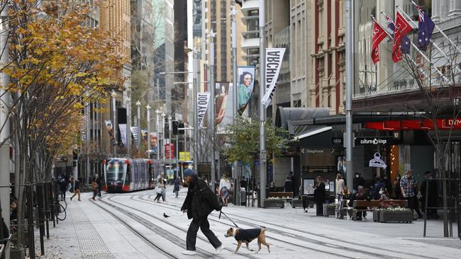 A near-deserted George St in the Sydney CBD on Thursday. Picture: Chris Pavlich