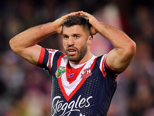 ADELAIDE, AUSTRALIA - JUNE 29: James Tedesco of the Roosters looks on dejected during the round 16 NRL match between the Sydney Roosters and the Melbourne Storm at Adelaide Oval on June 29, 2018 in Adelaide, Australia.  (Photo by Daniel Kalisz/Getty Images)