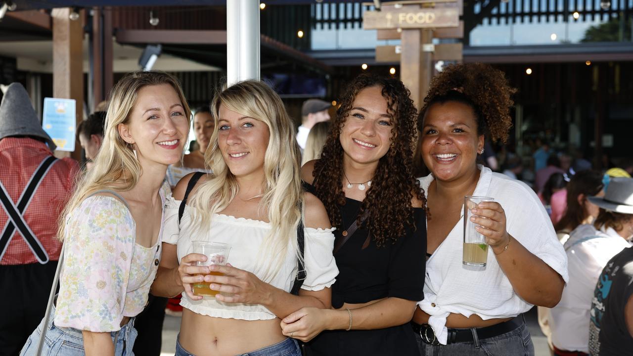 The German beer festival Oktoberfest was held at Hemingway's Brewery on the Wharf on Sunday afternoon. Friends Lisa Jacquiot, Sandra Engler, Amber Janbroers and Ellie Dobson enjoyed a social afternoon together. Picture: Brendan Radke