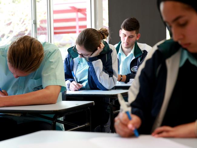 ***Mock photo of the exam*** - Students from Cecil Hills High School complete the first of the HSC exams for 2018, the English paper. Picture: Toby Zerna