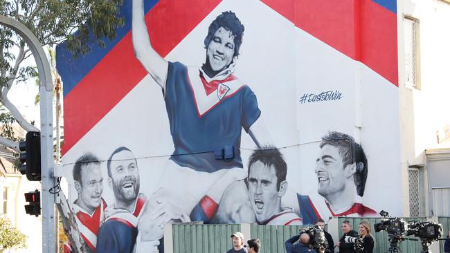 Pictured is the Sydney Roosters club legends mural at Bondi Junction which now includes a portrait of retiring Sydney Roosters co-captain Jake Friend.Picture: Richard Dobson
