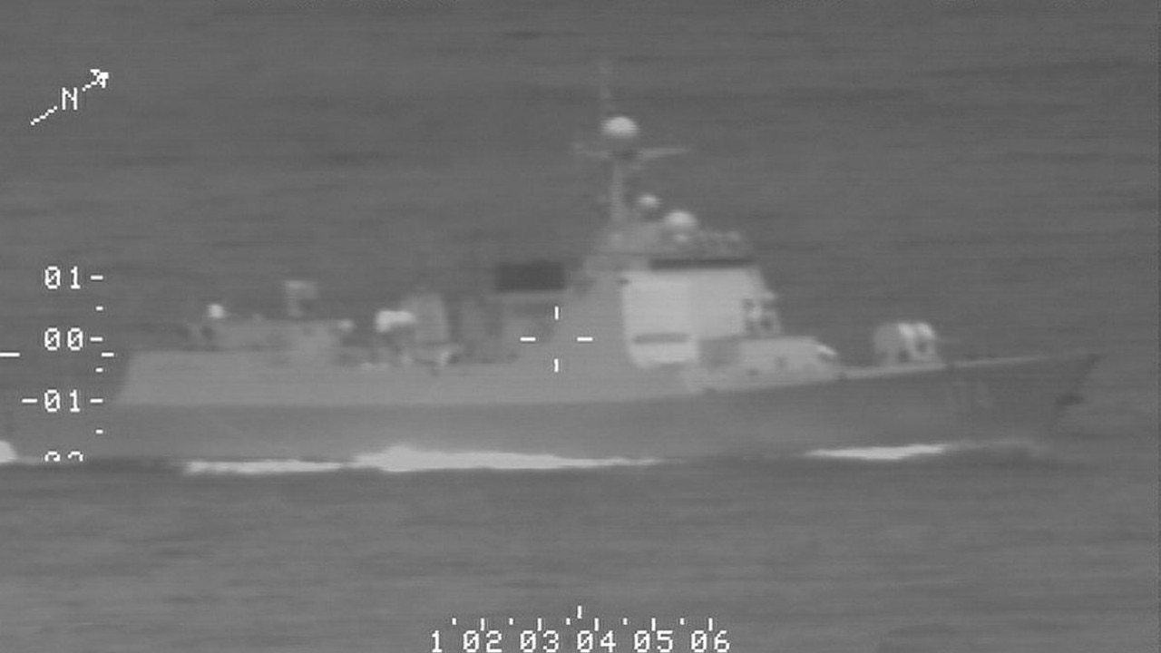 A Royal Australian Air Force (RAAF) reconnaissance photo of a People's Liberation Army-navy Luyang-class guided missile destroyer that transited the Arafura Sea. Picture: Defence Department.