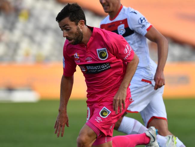 Tommy Oar in action for the Central Coast Mariners against Adelaide United last weekend. Picture: AAP