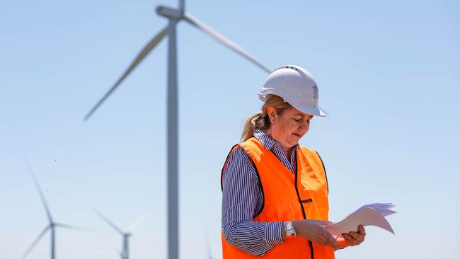 Queensland Premier Annastacia Palaszczuk at a wind farm in South Burnett on Monday. Picture: AAP