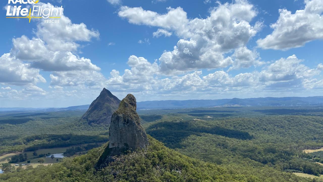 Mt Beerwah photo from the air, via RACQ Lifeflight rescue helicopter.