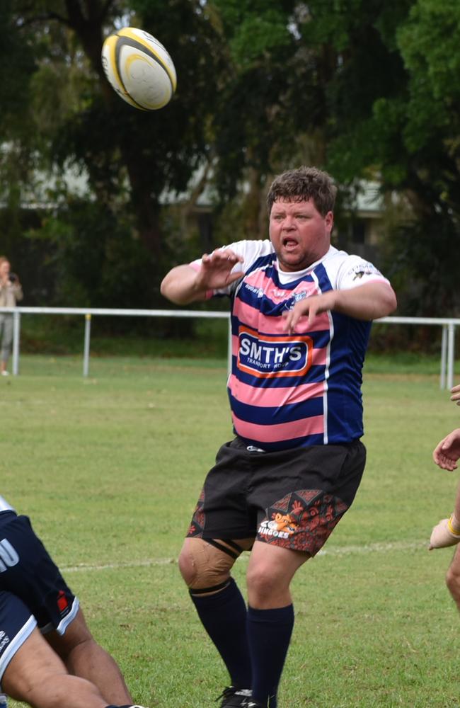 Moranbah's Ryan Campbell eyes the ball at the Slade Point Slashers v Moranbah Bulls in Mackay Rugby Union Round 4 Seniors A-Grade Anzac Day clash at Cathy Freeman Oval in Slade Point. Saturday, April 23, 2022. Picture: Max O'Driscoll