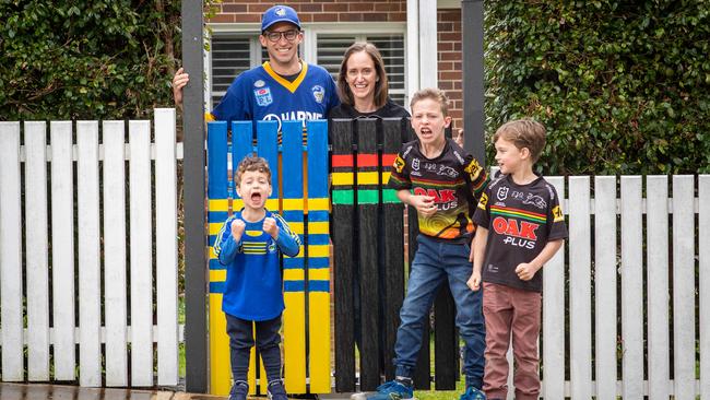 Who can cheer loudest for their team? Deafening calls of “Parra” and “Panther” reverberate around North Sydney. Picture: Julian Andrews