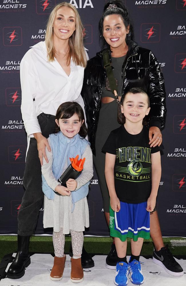 Maddie Garrick and Sophie Cachia with Florence and Bobby at the Ball Magnets launch Picture: Michael Dodge