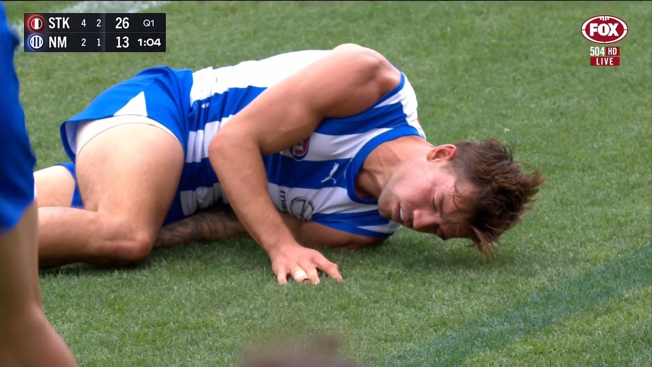 Jy Simpkin worse for wear after the hit. Photo: Fox Sports