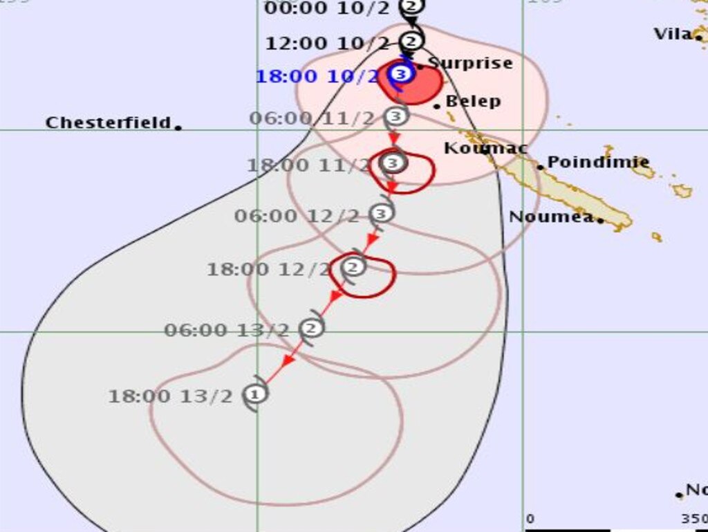 The current position of Cyclone Uesi north of New Caledonia. Picture: Fiji Meteorological Service