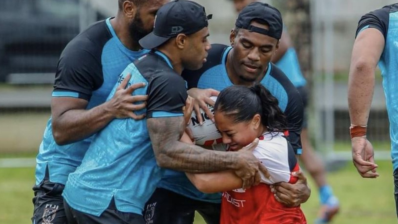 Fiji Men take on Tongan Women in opposed session.