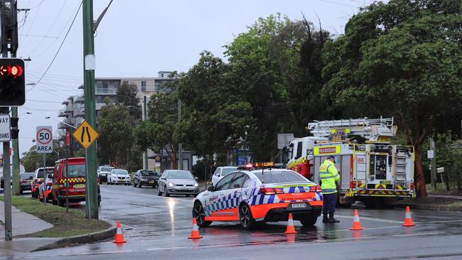 Nepean Hospital in lockdown and the area subject to a 100-metre exclusion zone after the shooting and bomb threat. Picture: News Corp Australia