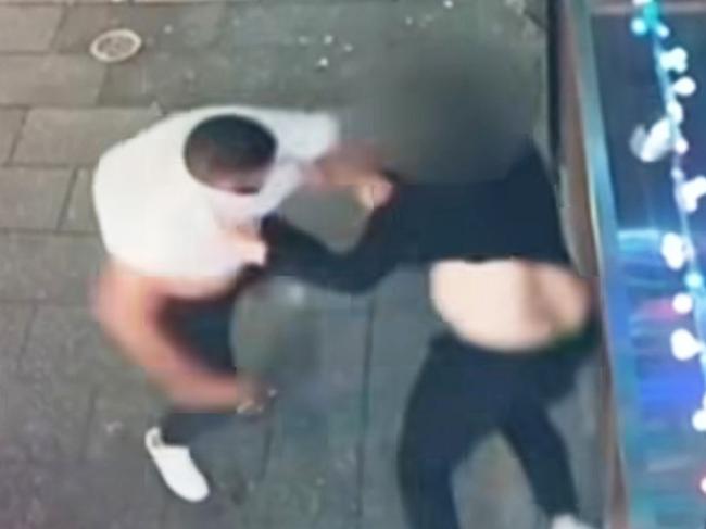 A fight outside Falafel House in Hindley Street. Picture: 7NEWS Adelaide