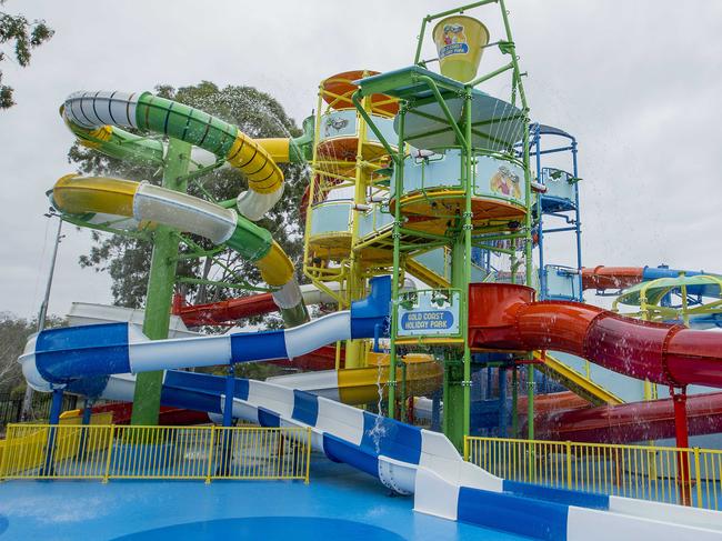 Big 4 Holiday Park in Helensvale is hosting the grand opening of its huge new waterpark - "the southern hemisphereÕs biggest water park located inside a holiday park" with combined slide length of 317m.   Picture: Jerad Williams