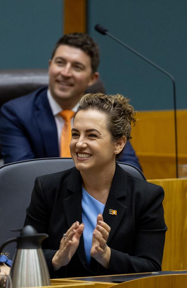 Chief Minister Lia Finocchiaro, flanked by Environment Minister Joshua Burgoyne. Picture: Pema Tamang Pakhrin