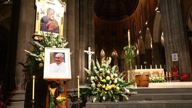 Thousands of Australians are expected to gather at churches and cathedrals across the country to pay their final respects to Pope Francis after his death on Monday. Picture: Mark Stewart / NewsWire