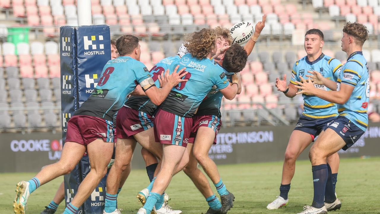 Typical Mackay defence bends back a Norths player last weekend.