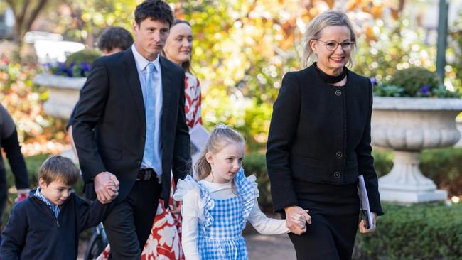 Sussan Ley arrived at the church alongside her son Paul and her grandchildren. Picture: Simon Dallinger/ NewsWire