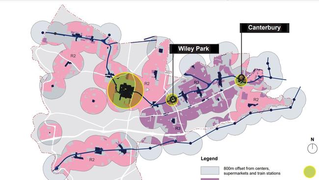 A map of the council area, showing areas impacted by the proposed rezoning changes.