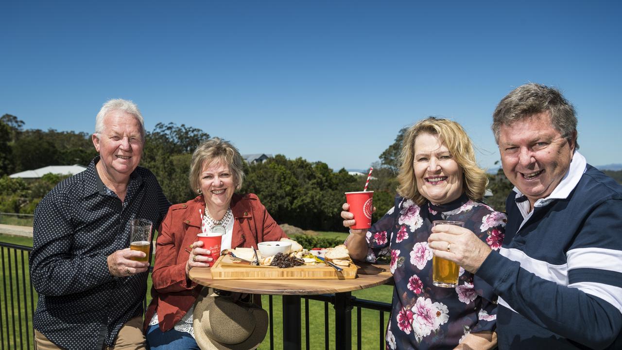 Enjoying the food and drinks are (from left) Ralph Parker, Gail Parker, Debra McNaught and Harry McNaught on opening weekend at Monty Brewing Co, Saturday, October 16, 2021. Picture: Kevin Farmer