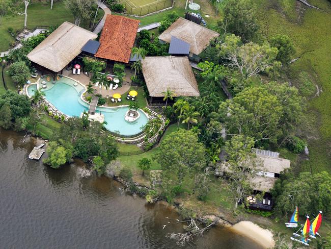 Aerial view of the Makepeace Island resort on the Noosa River.