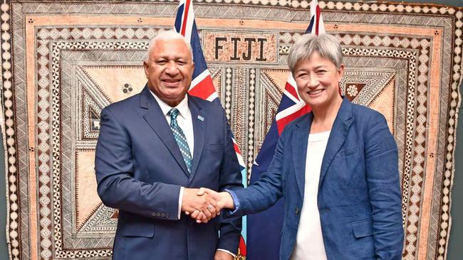 Fiji Prime Minister Frank Bainimarama says it was "wonderful" to meet with Foreign Affairs Minister Penny Wong. Picture: Twitter.