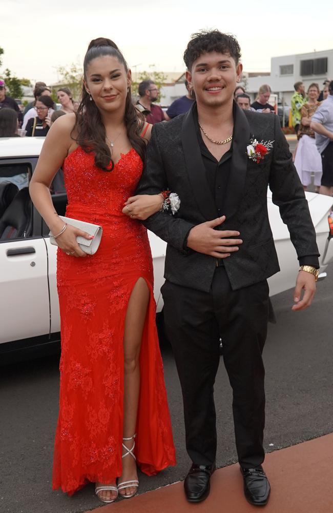 Chloe Stumer and Noah Rossow arriving at the 2023 Kingaroy State High School formal.