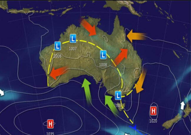 BOM has warned of possible flash flooding in parts of the eastern states amid a week of wild weather for Australia. Pictured is the graph of the pressure systems for the week ending November 26. Picture: Supplied / Weatherzone