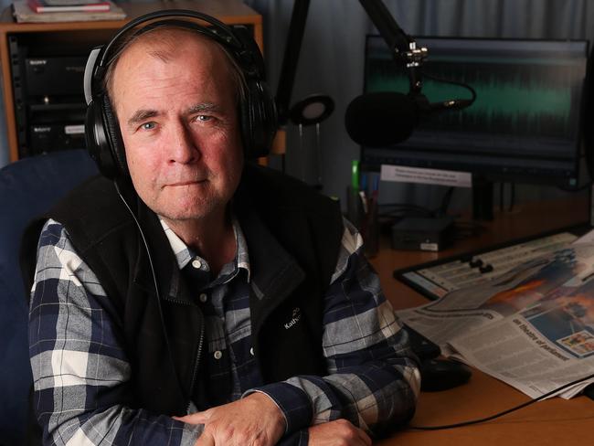 Nigel Green broadcast manager of Print Radio Tasmania in the Hobart studio. Print Radio Tasmania are trying to survive after significant funding cuts in recent times. Picture: Nikki Davis-Jones