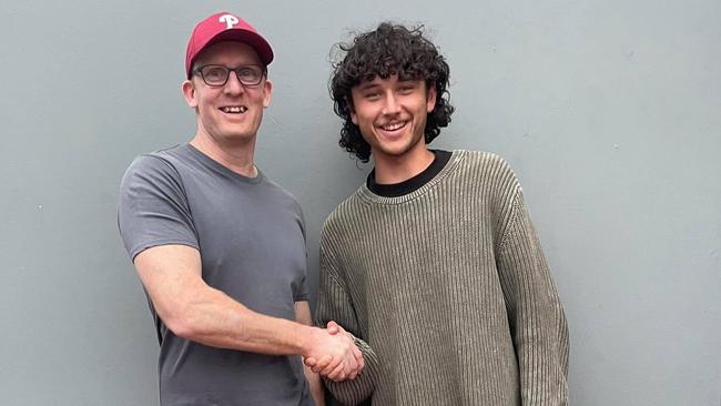 Henry McCabe (right) with Hamley Bridge champion Todd Miles (left). Picture: Hamley Bridge Football Club