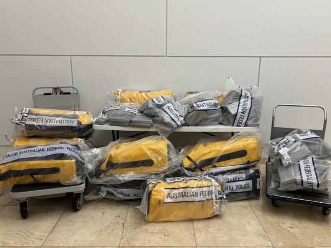 The AFP has charged three NSW men over an alleged 500kg import of cocaine into regional Queensland. The three men were arrested on Sunday (28 April, 2024) at a regional boat ramp after allegedly collecting 500kg of cocaine from a larger cargo vessel at sea. A Morisset Park man, 66, a Charlestown man, 45, and a Lake Macquarie man, 27, faced Gladstone Magistrates Court yesterday (29 April, 2024) and were remanded in custody. The AFP launched Operation Ocean to investigate the alleged importation of illicit drugs into Queensland.  Waterproof bags used for the drug import - 28/4/24 - Operation Ocean - 500kg worth $162m seized in Gladstone. Cocaine in waterproof bags, 8.2m fishing boat taken to cargo ship to collect drugs. Mark Fitzgerald, Stephen Webb, 45, and Nathan Fisher, 27, charged. STAMP NOT SHOWN Picture AFP