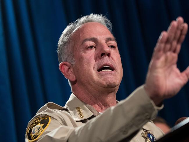 Clark County Sheriff Joe Lombardo briefs the media as investigations continue. Picture: Drew Angerer/Getty Images/AFP