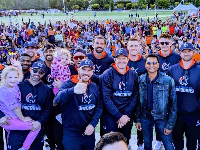 A big crowd surrounds the Unicorns at their first-ever fan day. Picture: Twitter