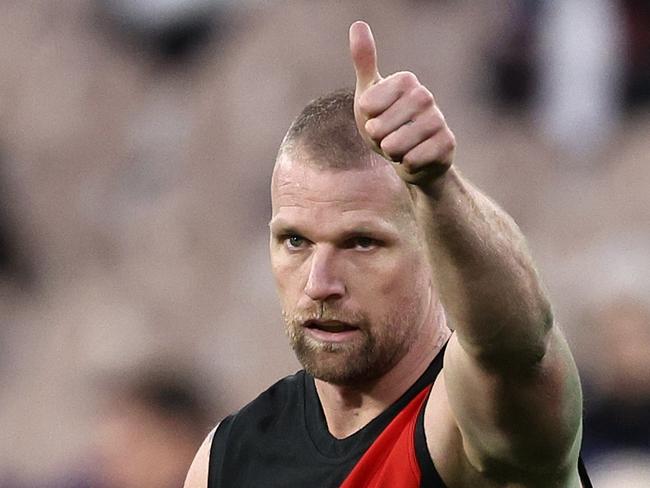 MELBOURNE, AUSTRALIA - AUGUST 04: Jake Stringer of the Bombers gestures to the bench during the round 21 AFL match between Essendon Bombers and Fremantle Dockers at Melbourne Cricket Ground, on August 04, 2024, in Melbourne, Australia. (Photo by Martin Keep/AFL Photos/via Getty Images)