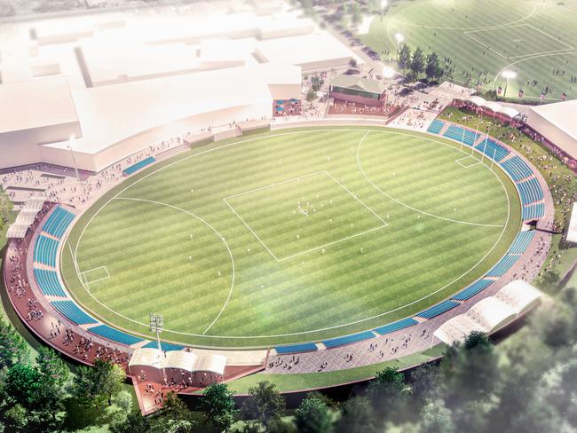 Adelaide Crows artist impressions of their new base at Thebarton Oval -  Aerial CREDIT: City Collective