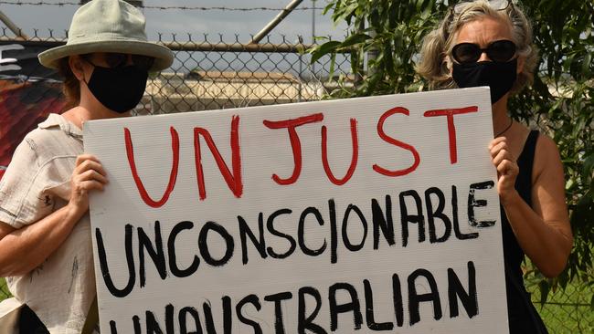 Protesters outside Don Dale on Survival Day. Picture: (A)manda Parkinson