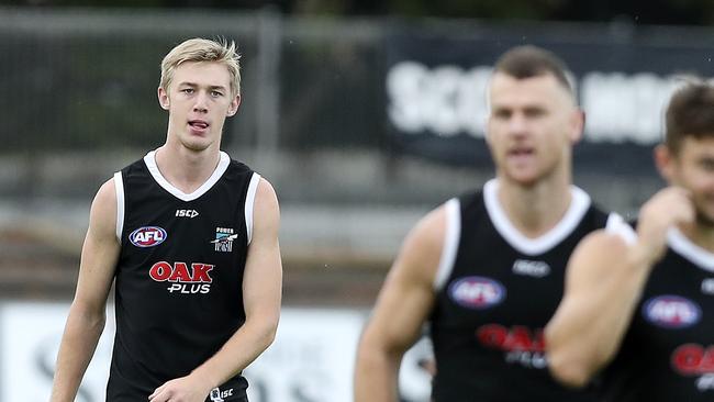 Todd Marshall at training — after the loss of his father last night. Picture SARAH REED