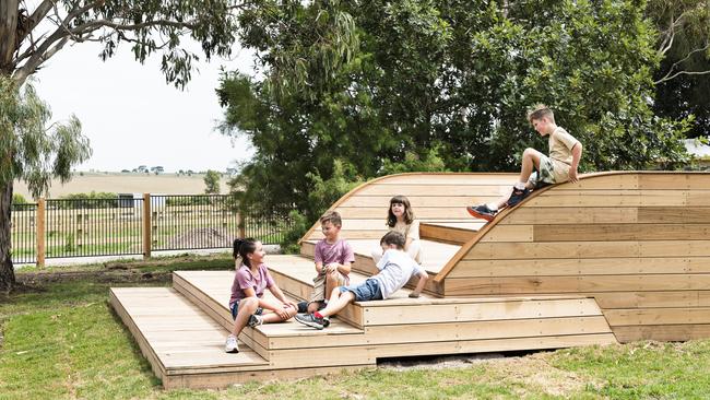 Woodline Primary School, set on a 20-acre farm in the Geelong hinterland, has nearly doubled in size since opening in 2021. Picture: Supplied