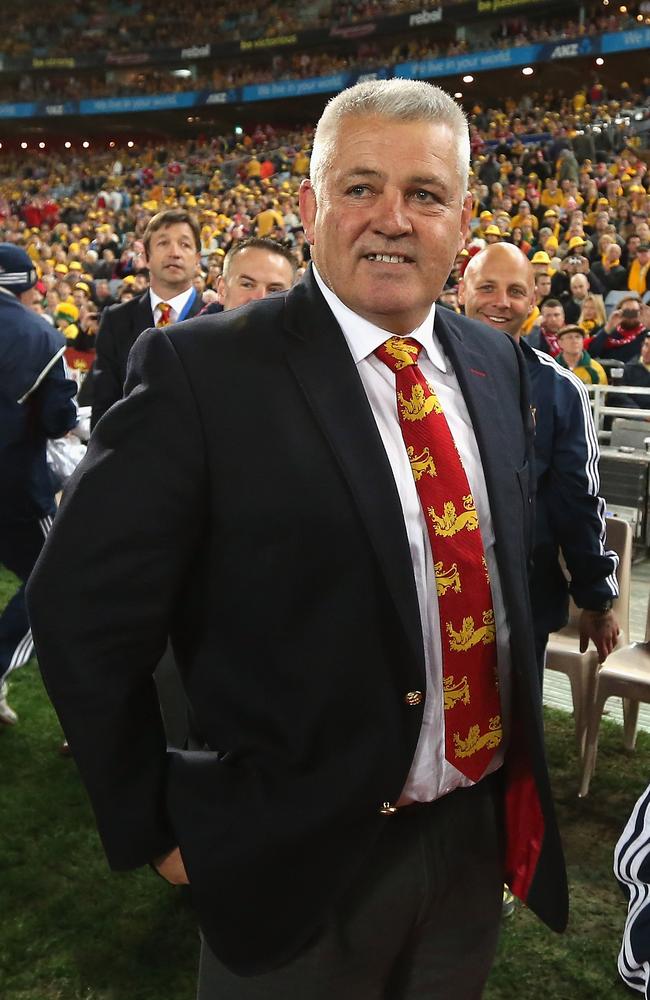 Warren Gatland on the sideline in Sydney in 2013 as the British and Irish Lions celebrate their series victory.