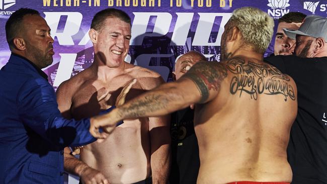 Paul Gallen was amused by Mark Hunt’s antics at the weigh-in at Taronga Zoo. Picture: Getty Images