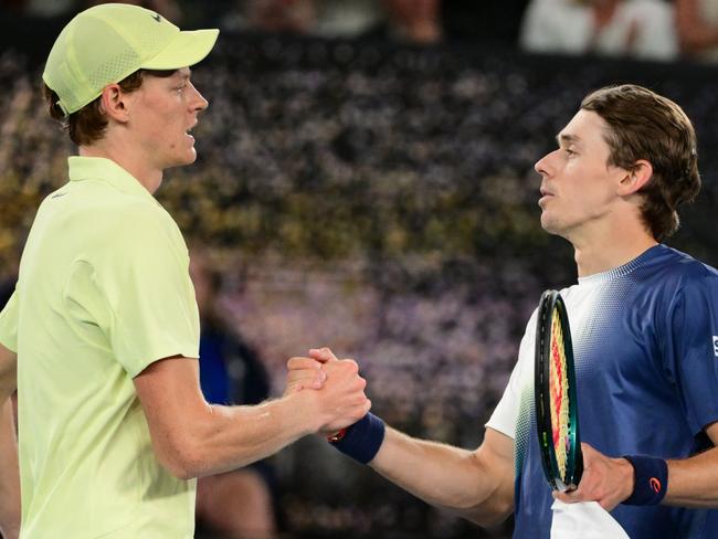 Jannik Sinner (L) has a stunning 10-0 record over Alex de Minaur (R). Picture: AFP