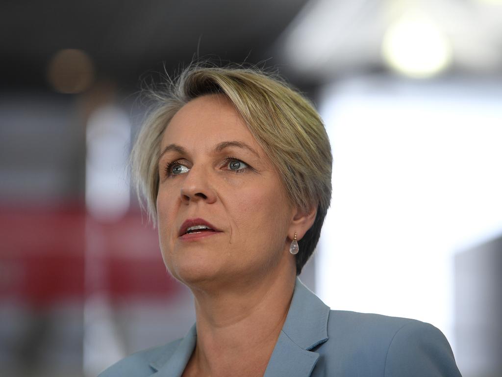 Member for Sydney and Shadow Education Minister Tanya Plibersek speaks during a protest at Sydney Domestic Airport on June 4, 2020 demanding the Federal Government provide JobKeeper payments. Picture: Dan Himbrechts