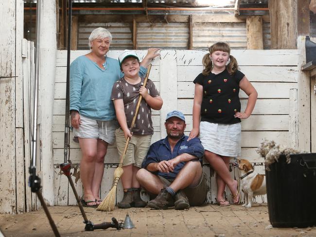 Farmer of the Year Finalists, Ben, Cheryl Duxson, and their kids Ava, 11, & Jimmy, 9 with dogs Hettie, )little one) & Jacko, Glendemar Merinos, Kanya , Picture Yuri Kouzmin