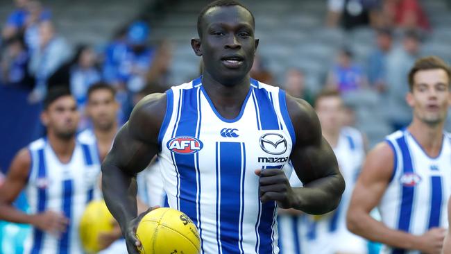 Majak Daw runs out for the Kangaroos. Picture: AFL Photos