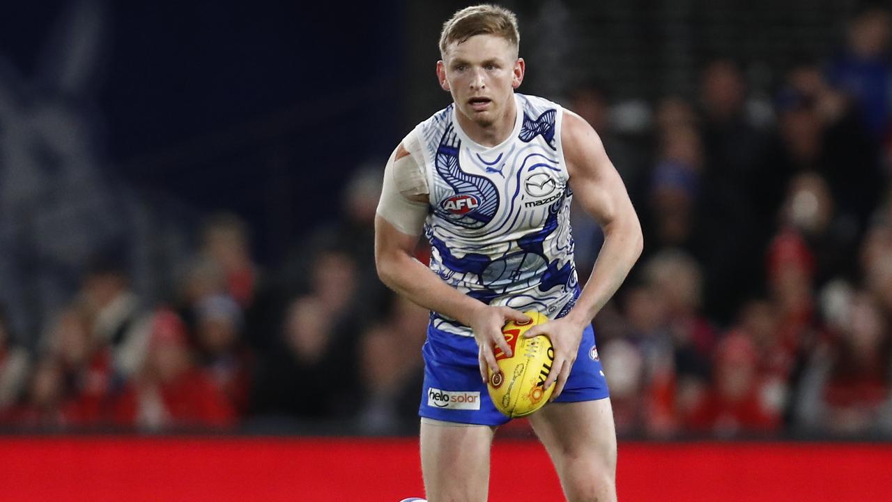 Jack Ziebell is a ball magnet in North Melbourne’s defence. Picture: Darrian Traynor/AFL Photos/via Getty Images