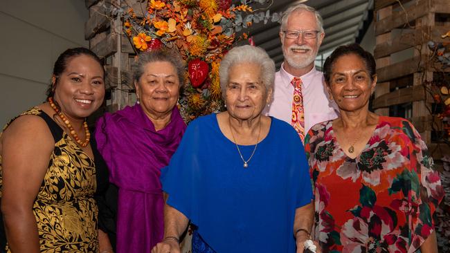 Louisa Kaspar, Diann Britton, Victorina Fong, Geoff Anstess and Margaret Anstess at the 2024 NAIDOC Ball at the Darwin Convention Centre. Picture: Pema Tamang Pakhrin